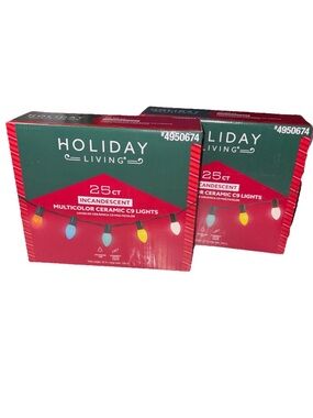 ⚡️2 Holiday Living 25ct Ceramic C9‎ Multicolored Christmas Lights Party Lights